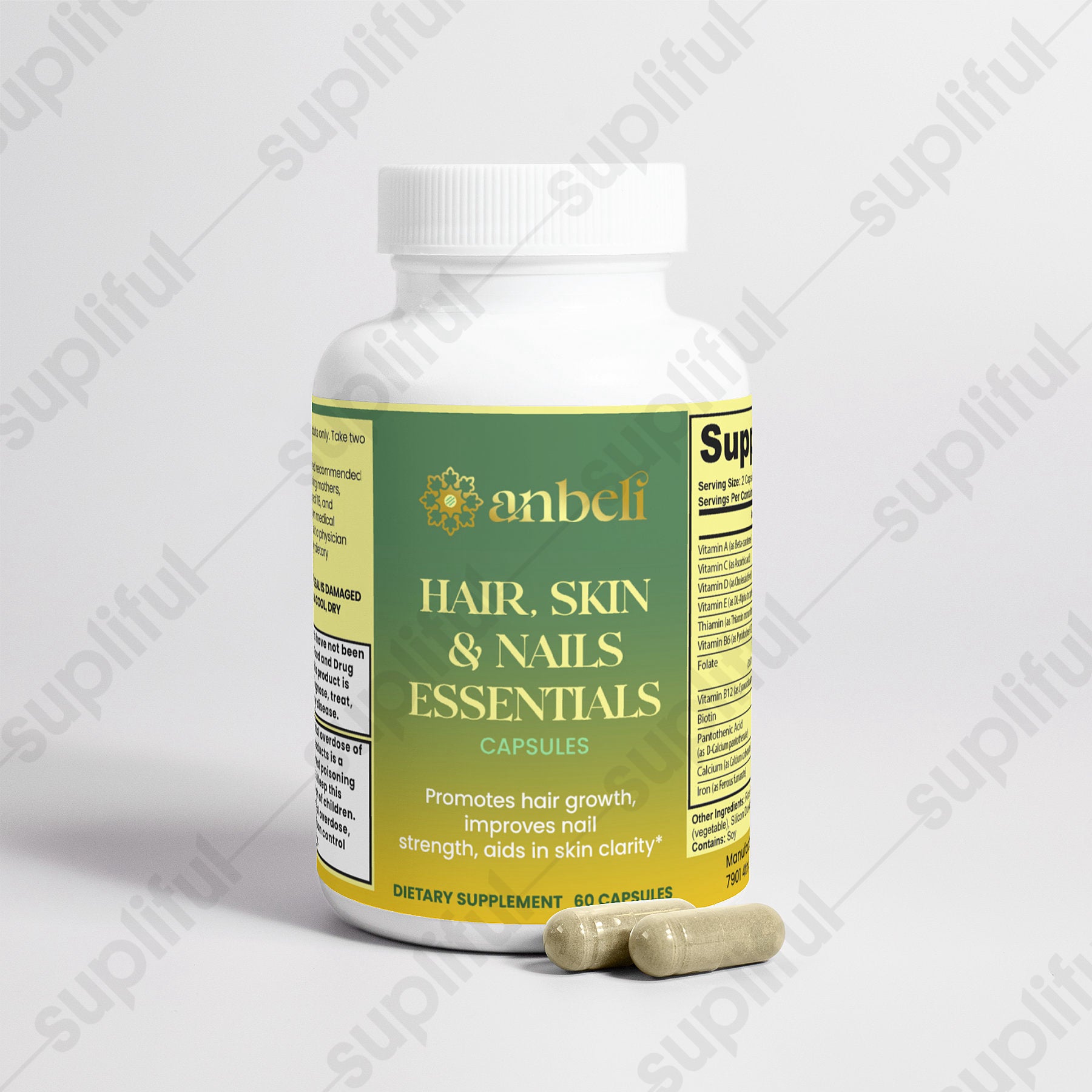 Anbeli Hair, Skin & Nails Supplement | Biotin Vitamins for Healthy Hair, Skin & Nails