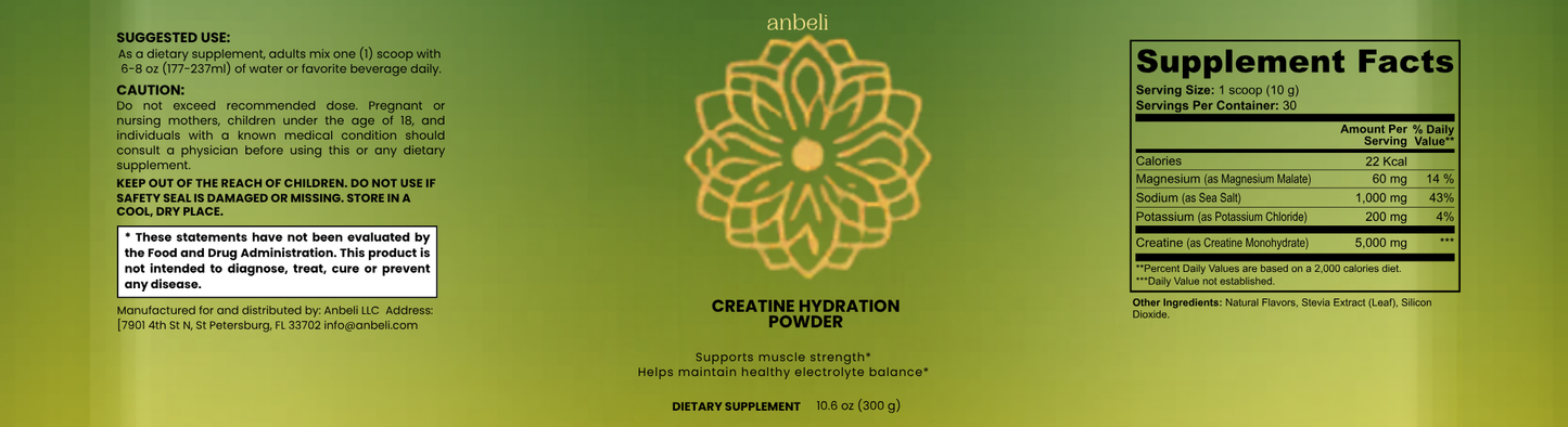 Anbeli Creatine Monohydrate Hydration Powder | Performance & Recovery